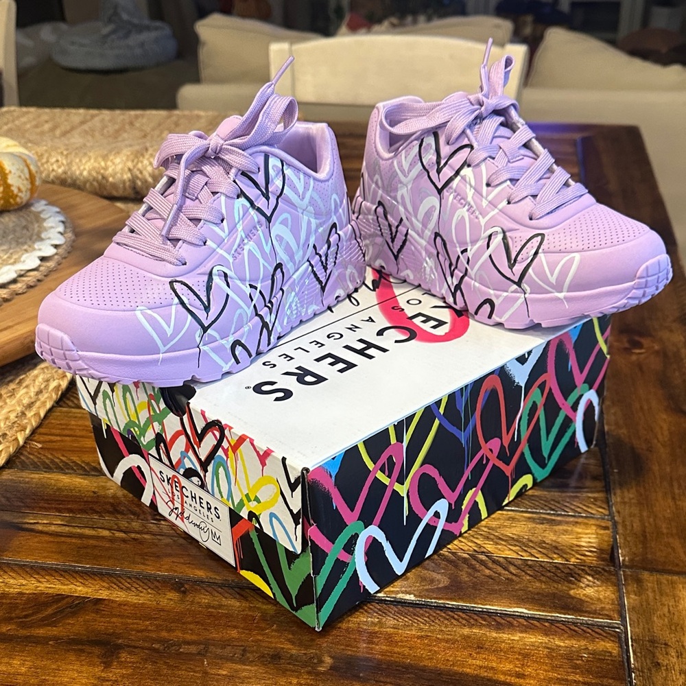 Skechers Metallic Love Uno Lite Lavender Tennis Shoes NIB